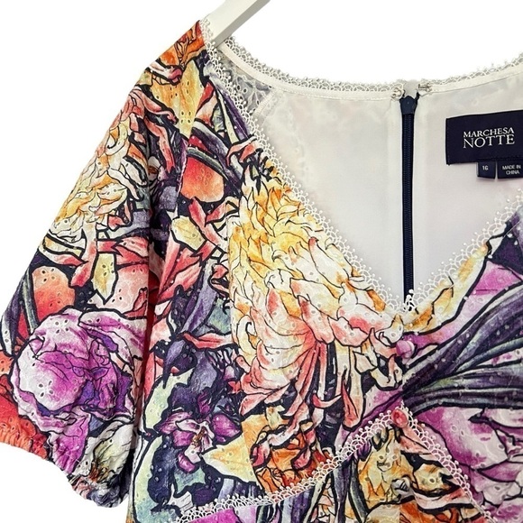 Marchesa Notte Floral Eyelet High Low Midi Dress Size 16 - Picture 6 of 16